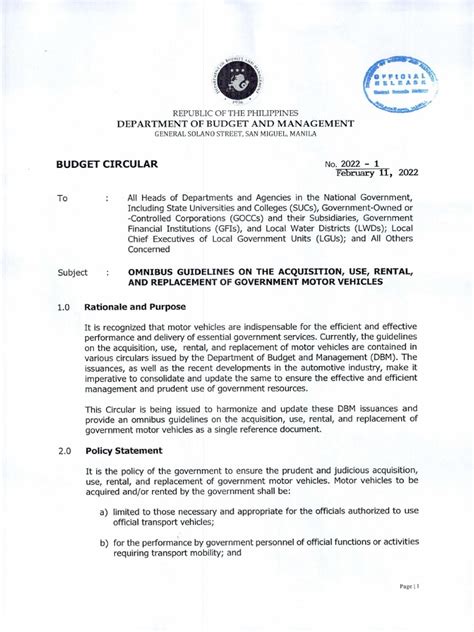 coa guidelines on vehicle rental|Budget Circular No. 2022.